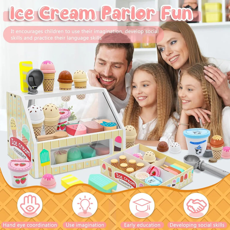 Ice Cream Counter Playset For Kids Montessori